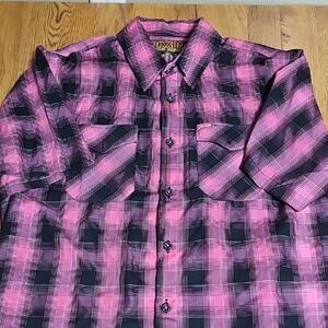 DIXXON Men's Black and Pink Plaid Shirt